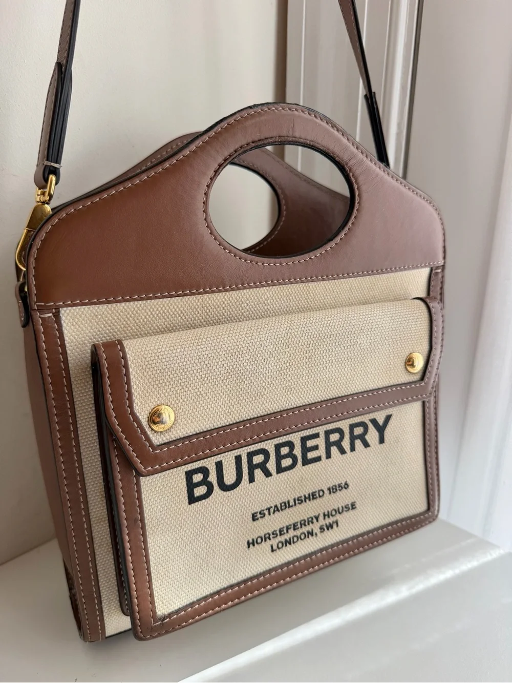 Authentic Burberry Mini Pocket Beige Malt Brown Crossbody Bag